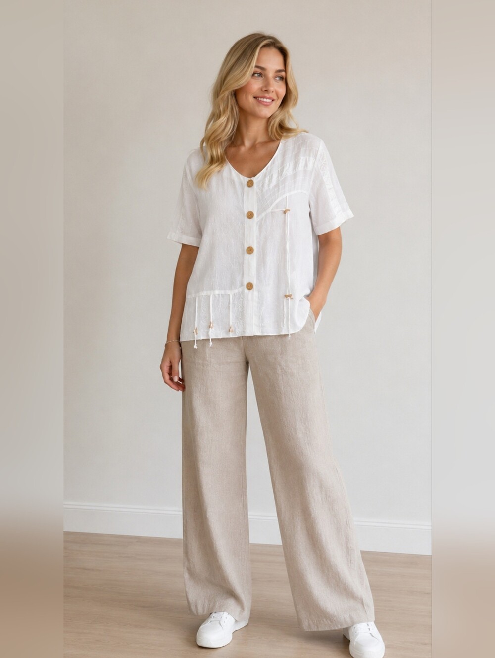 Parabola Clothing Ivory Boho Tunic Top XL Buttons